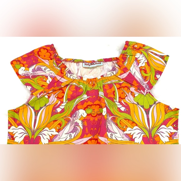 Haley & the Hound Womens XL Orange Floral Tropical Print Top Classic Preppy - Picture 7 of 14